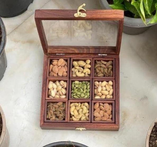 9-Compartment Square Wooden Gift Box